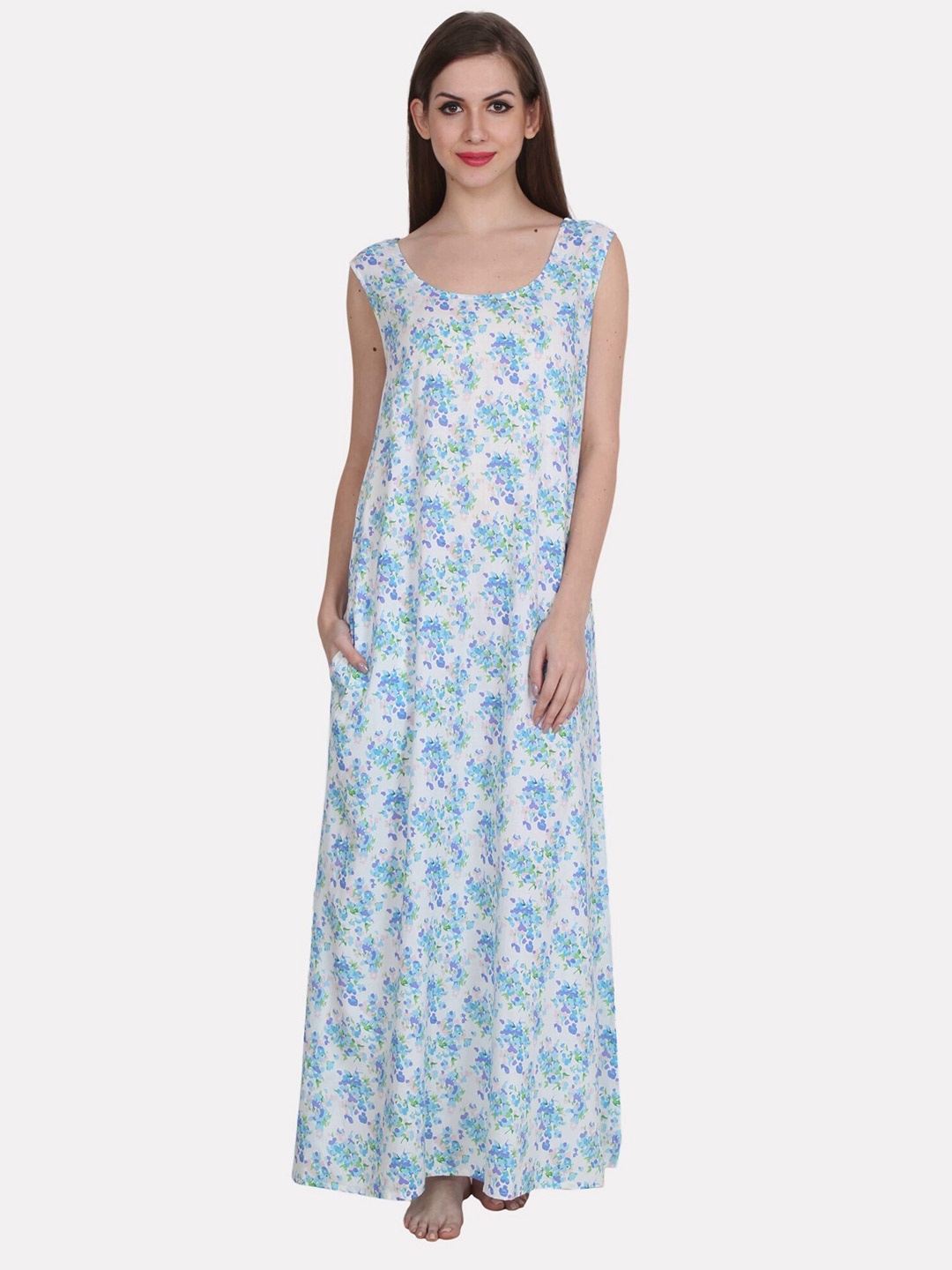 

PATRORNA White Printed Maxi Nightdress