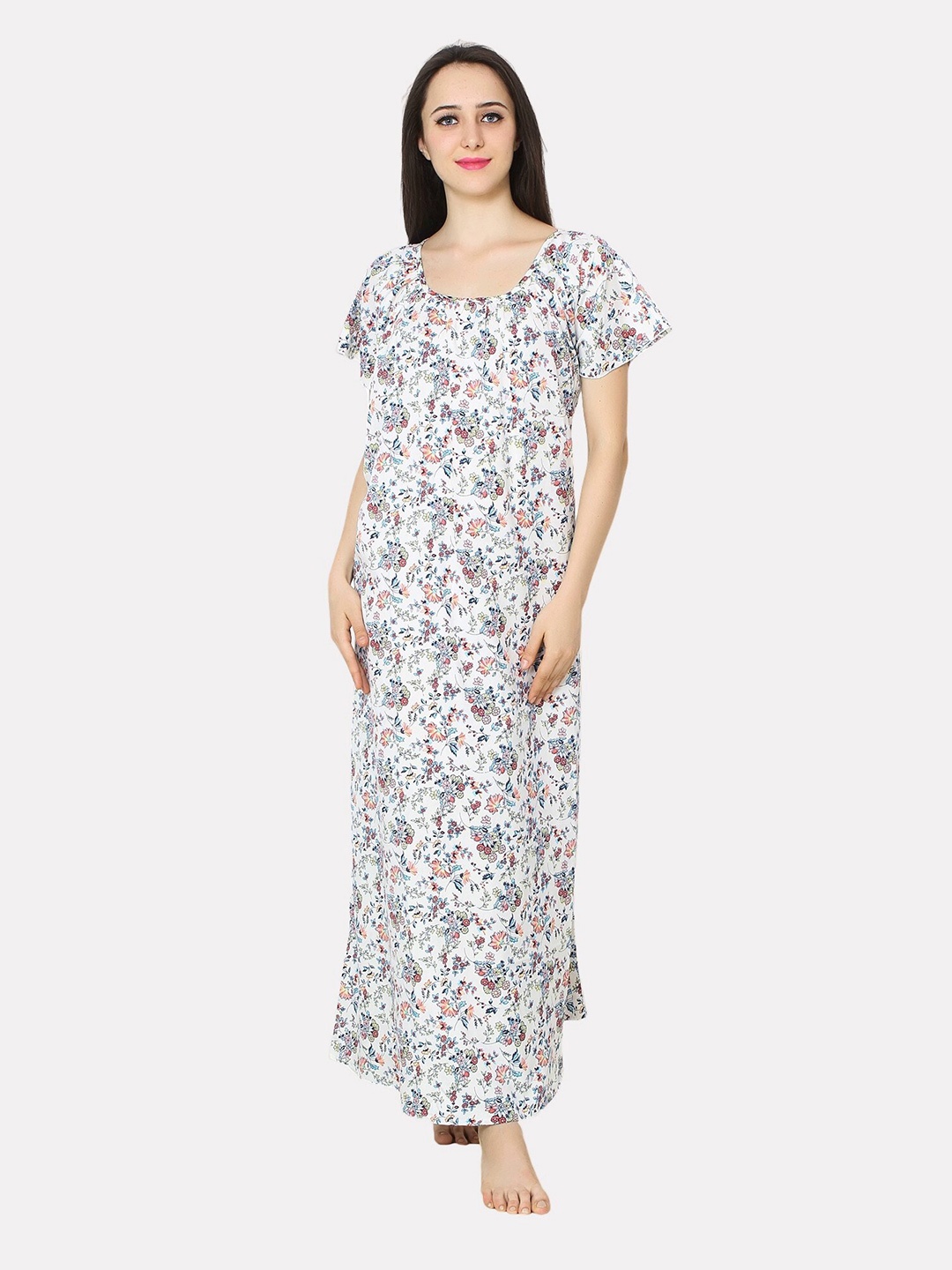 

PATRORNA White Printed Maxi Nightdress