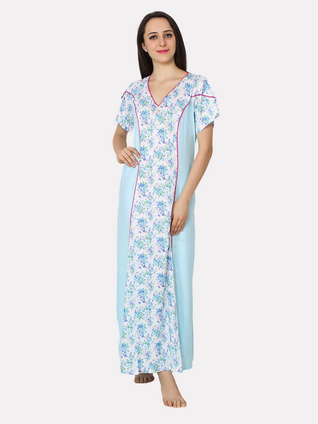 

PATRORNA Women Blue Printed Maxi Nightdress