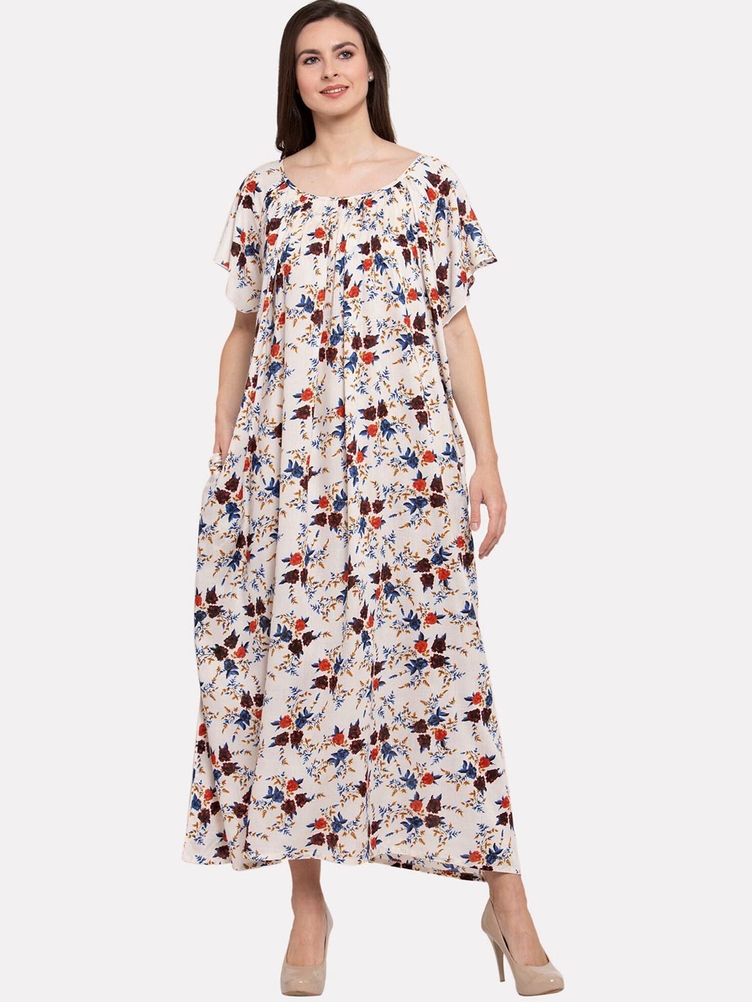 

PATRORNA White Printed Maxi Nightdress