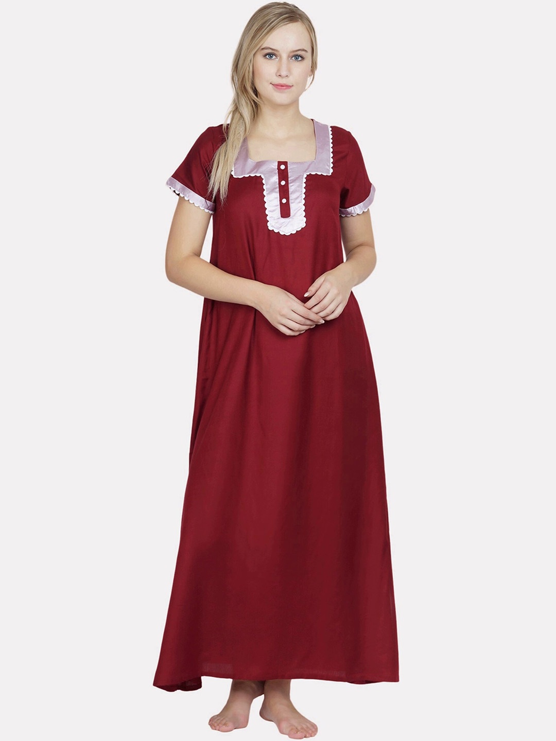 

PATRORNA Maroon Maxi Nightdress