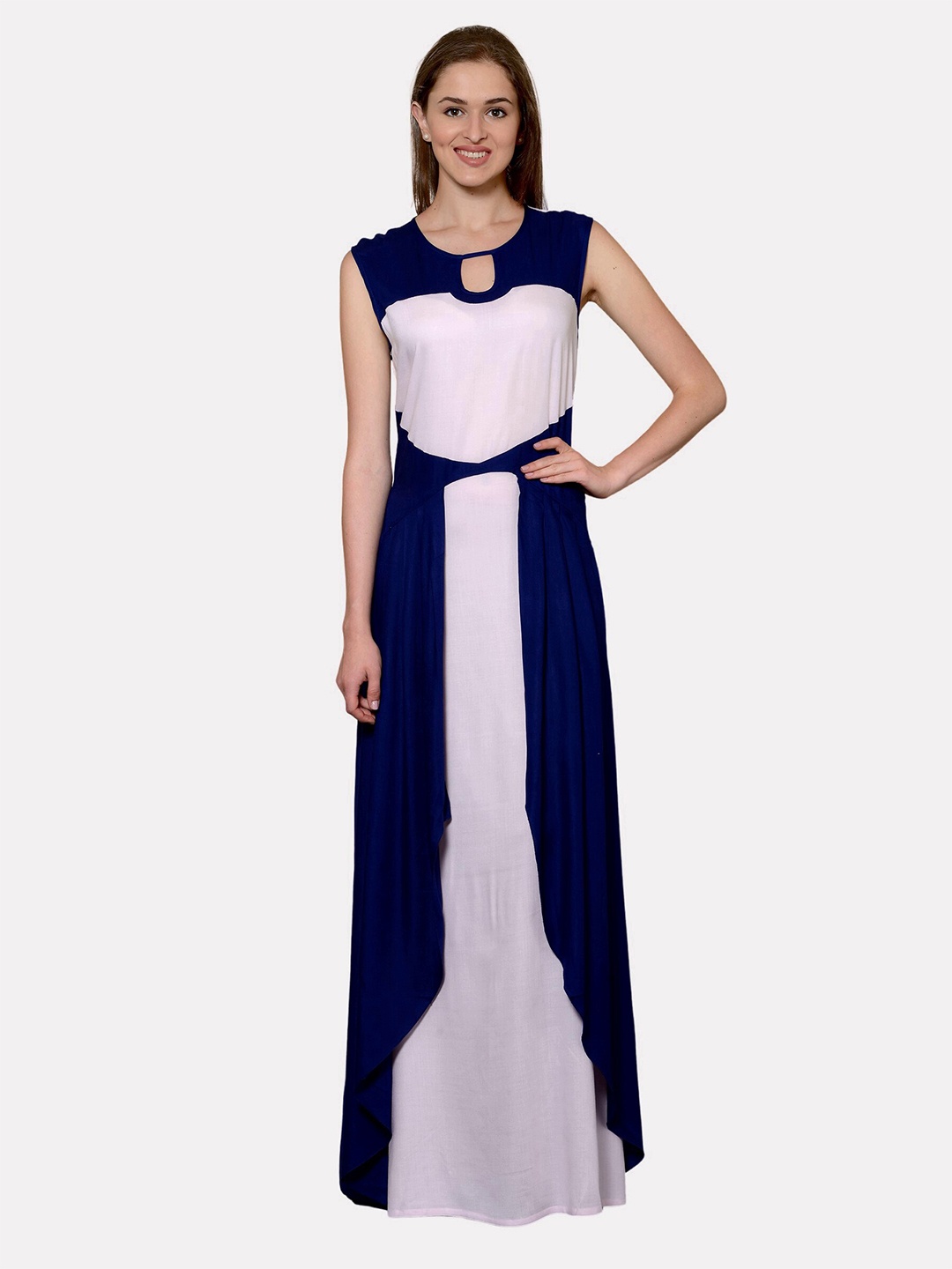 

PATRORNA Pink & Navy Blue Colourblocked Maxi Nightdress