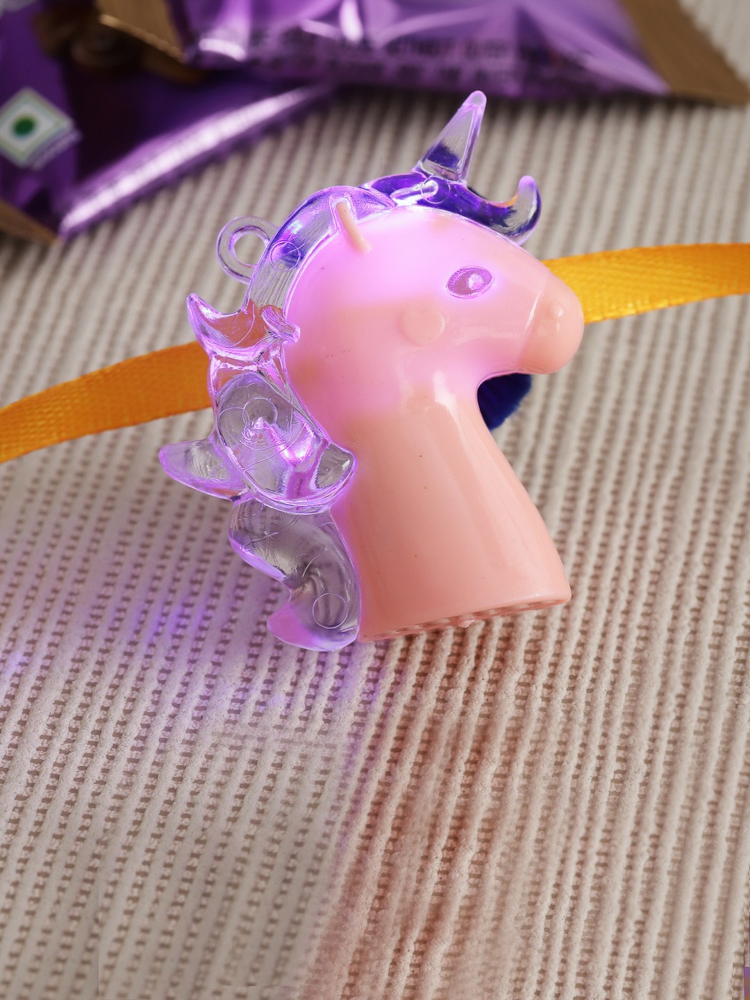 

PANASH Kids Red & Blue Unicorn LED Light Rakhi, Pink