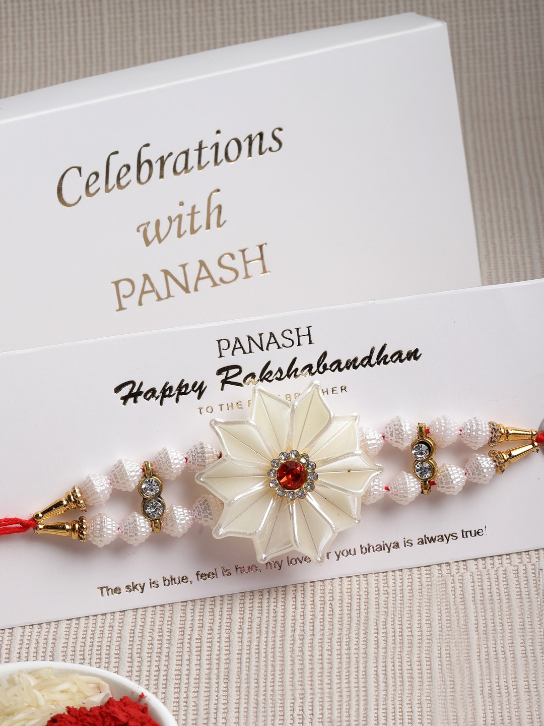 

PANASH Men White & Red Floral Beaded Designer Rakhi