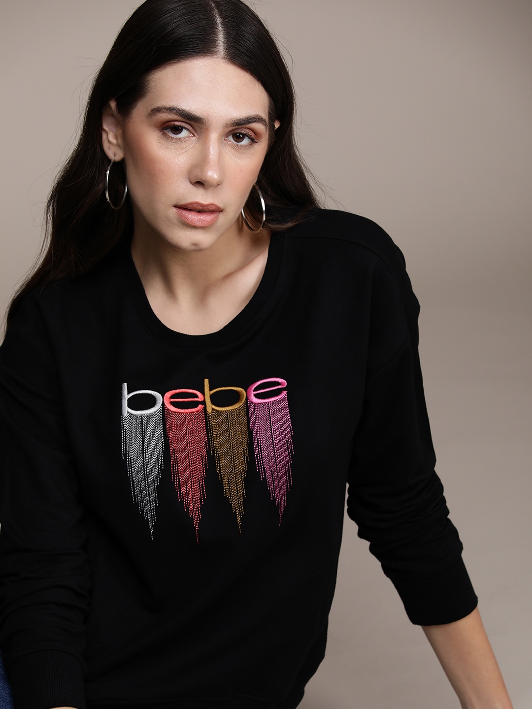 

bebe Women Black Brand Logo Embroidered Sweatshirt
