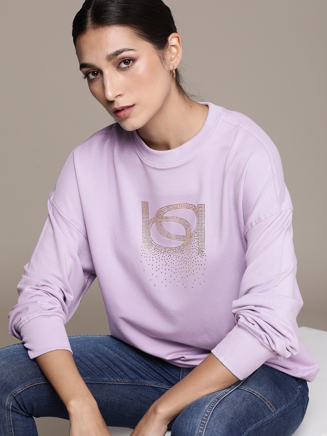 

bebe Women Lavender Embellished Sweatshirt