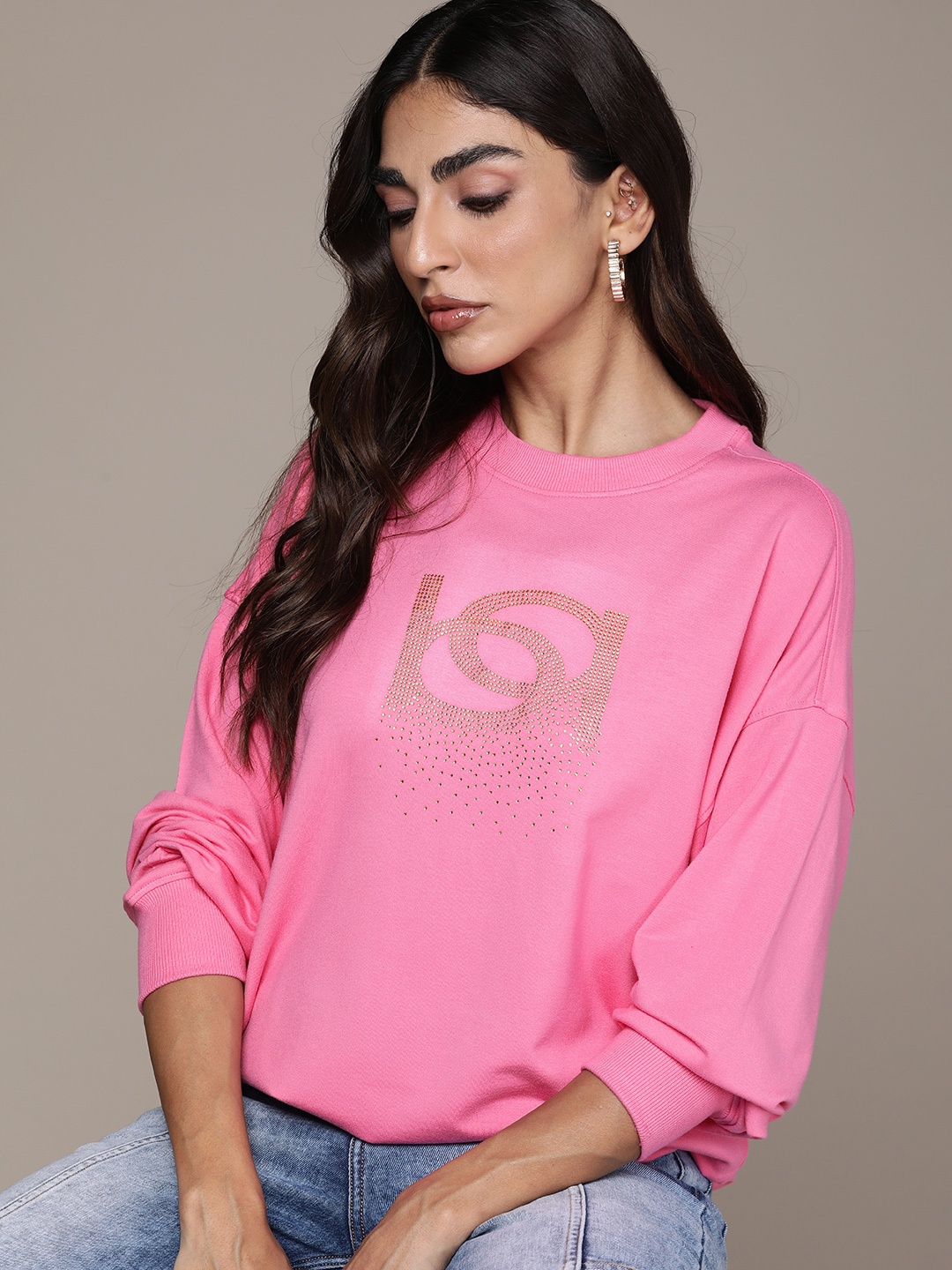 

bebe Women Pink Embellished Sweatshirt