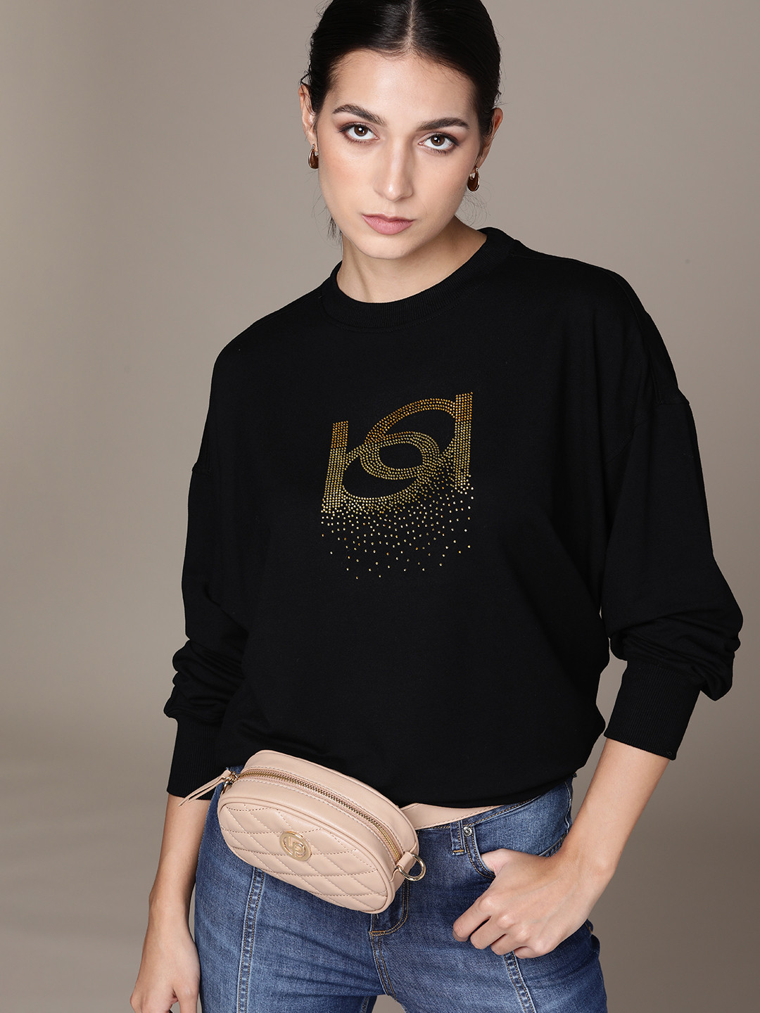 

bebe Women Black Embellished Sweatshirt