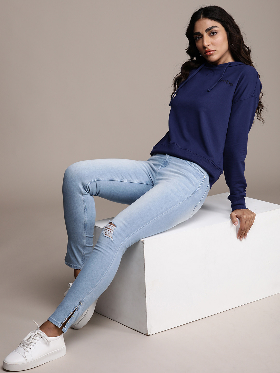 

bebe Women Blue Hooded Sweatshirt