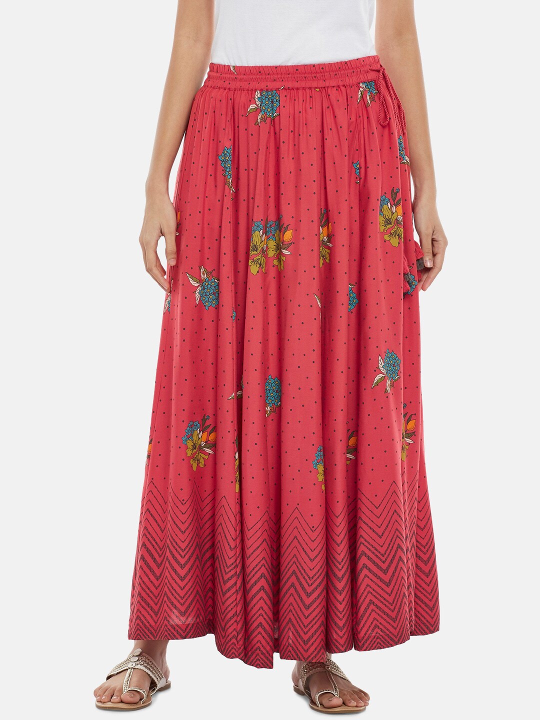 

AKKRITI BY PANTALOONS Women Pink Printed Maxi Flared Skirts