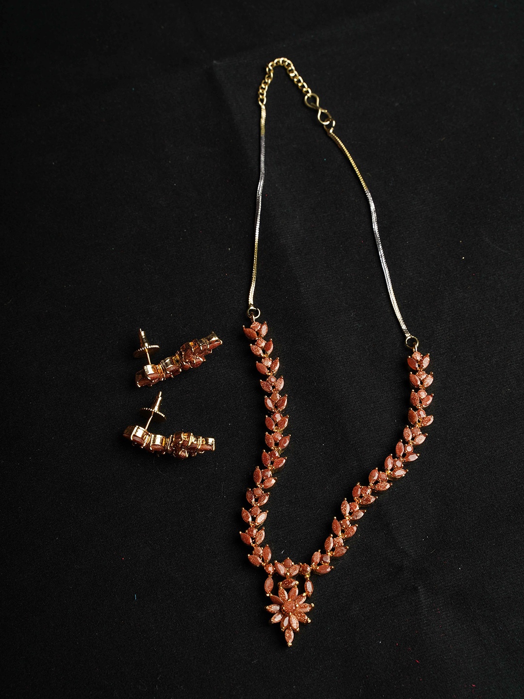 

NASTEE Gold-Plated Brown CZ-Studded Jewellery Set