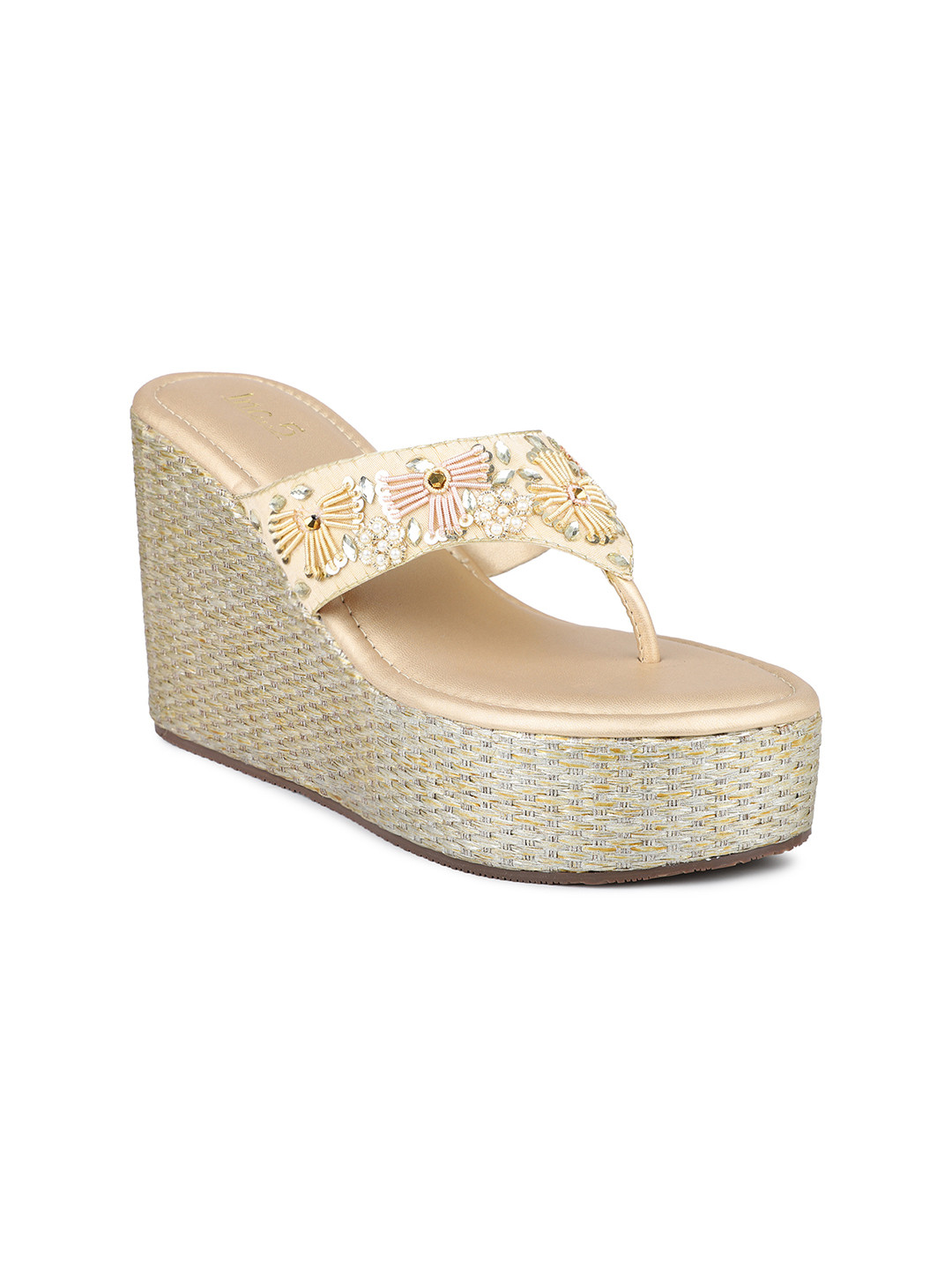 

Inc 5 Women Gold-Toned Embellished Leather Ethnic Flats