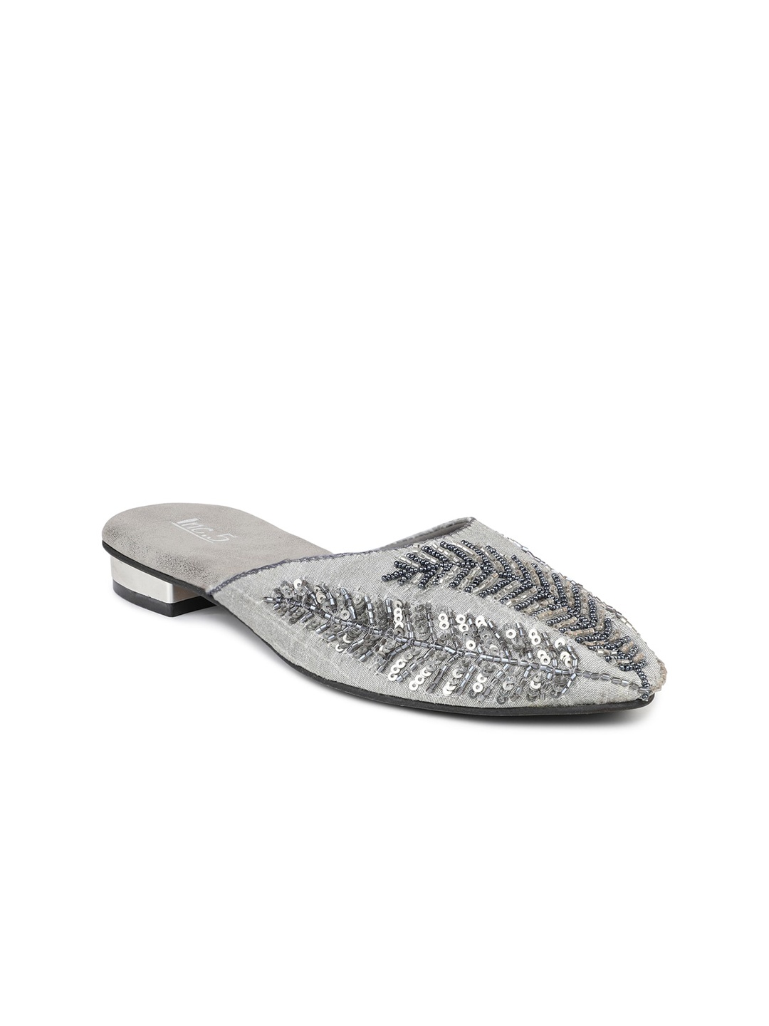 

Inc 5 Women Gunmetal-Toned Printed Leather Ethnic Flats, Metallic