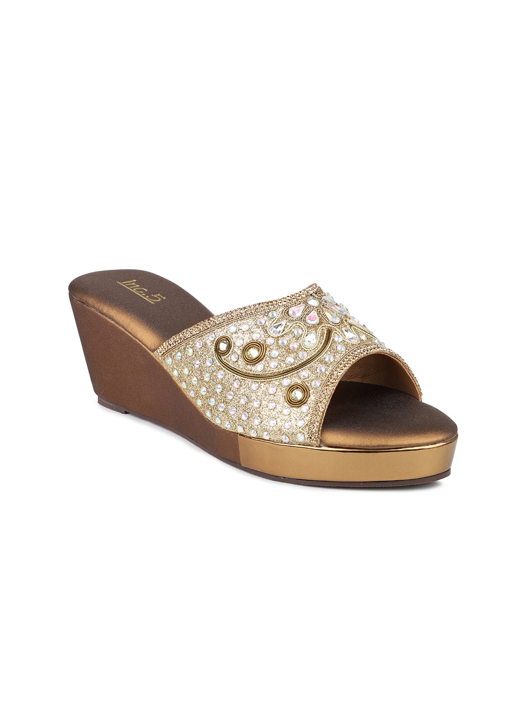 

Inc 5 Women Gold-Toned Embellished Leather Ethnic Sandal