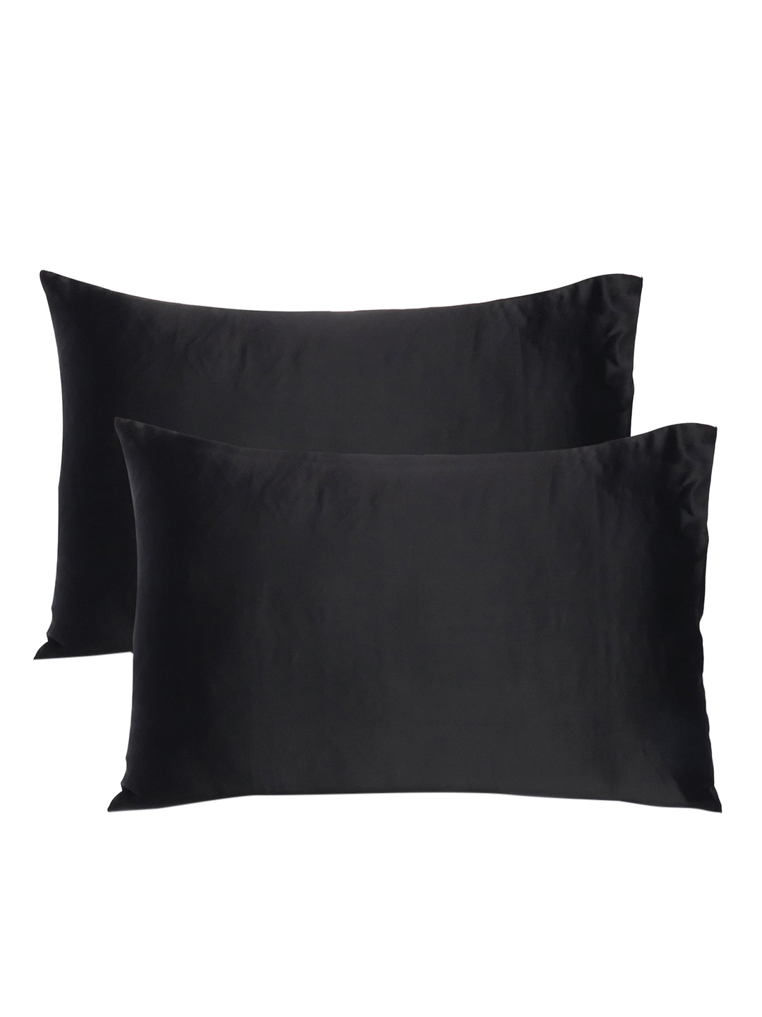 

OUSSUM Black Set Of 2 Solid Satin Pillow Covers with Envelop Closure