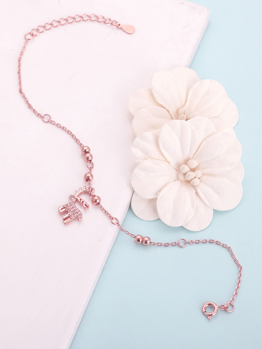

GIVA Women Rose Gold Sterling Silver Cubic Zirconia Rose Gold-Plated Charm Bracelet