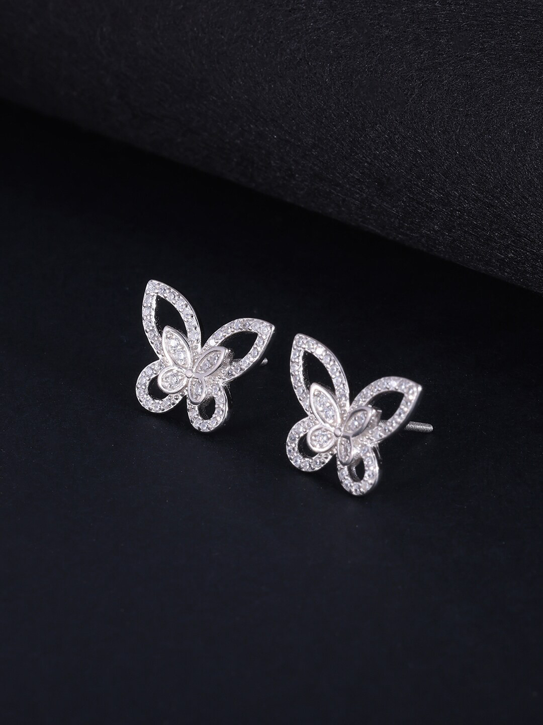 

GIVA Silver-Toned & White Rhodium-Plated Animal Shaped Studs Earrings