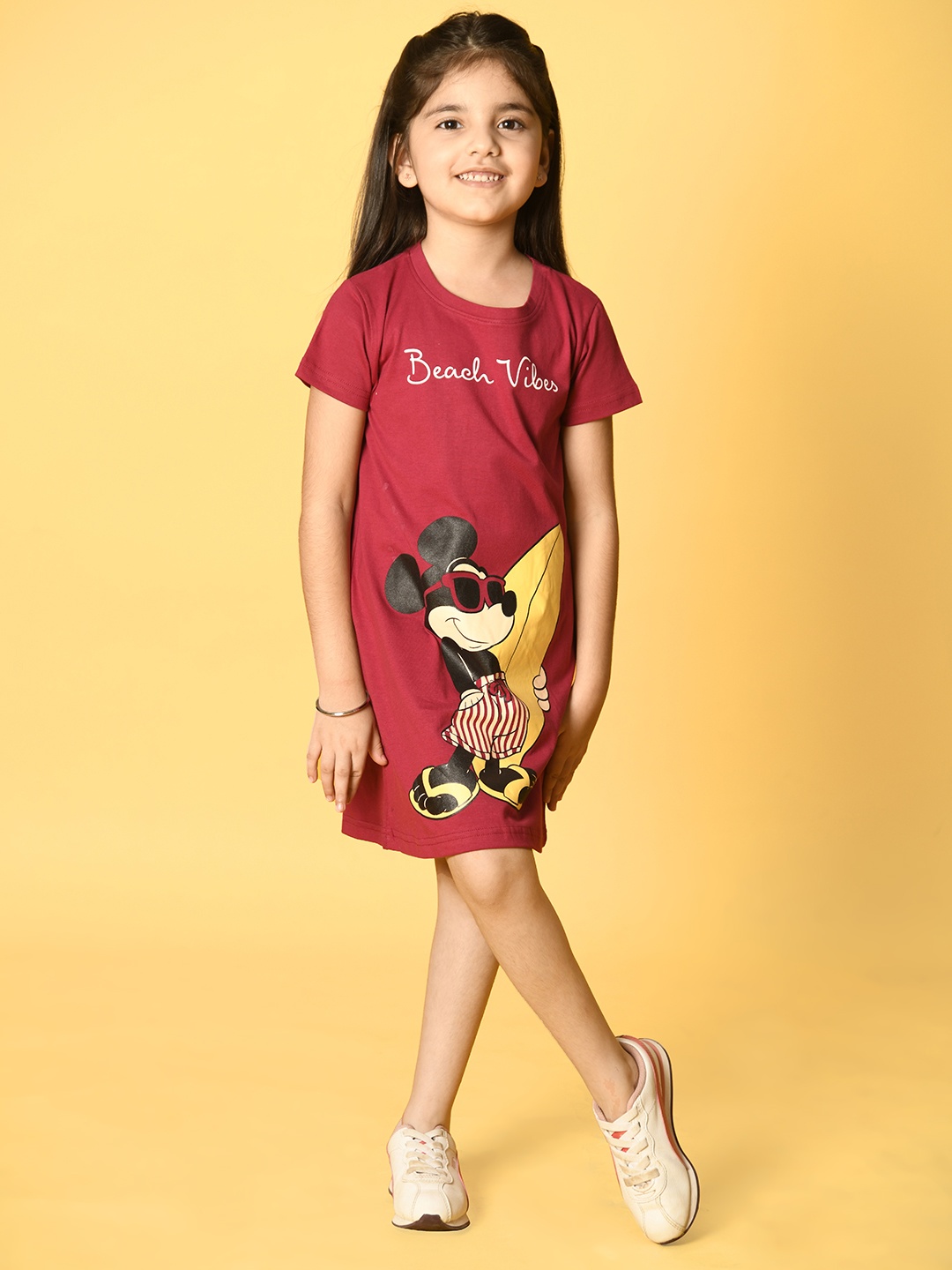 

Nap Chief Girls Mickey Mouse Printed Pure Cotton A-Line Dress, Maroon