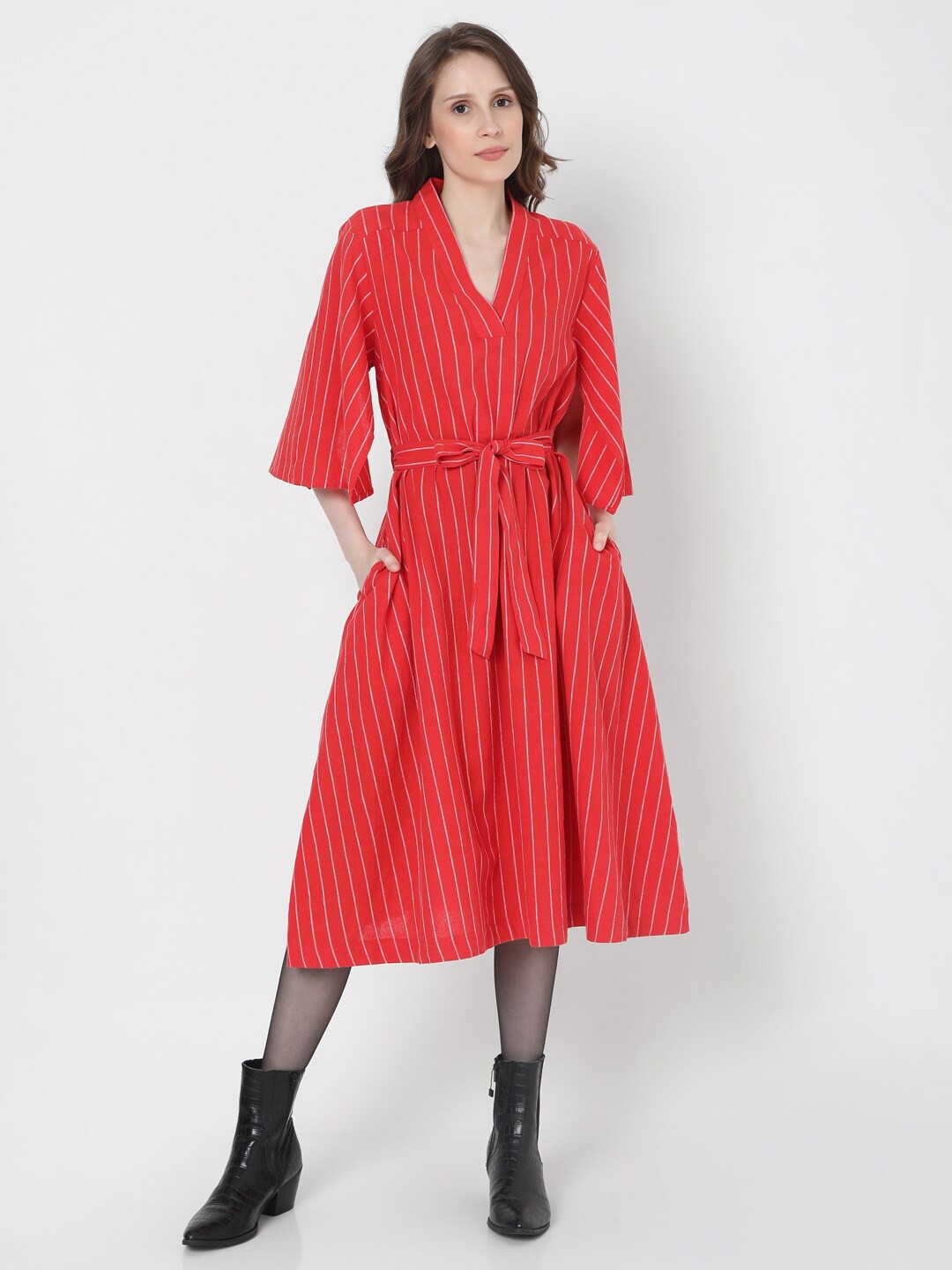 

Vero Moda Red Striped A-Line Dress