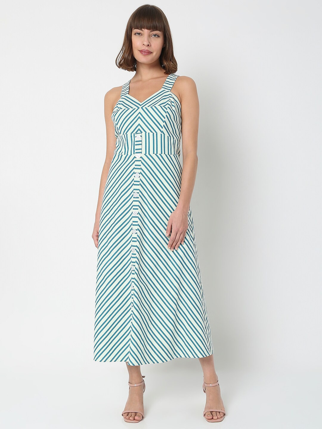 

Vero Moda Women Blue Striped Maxi Dress