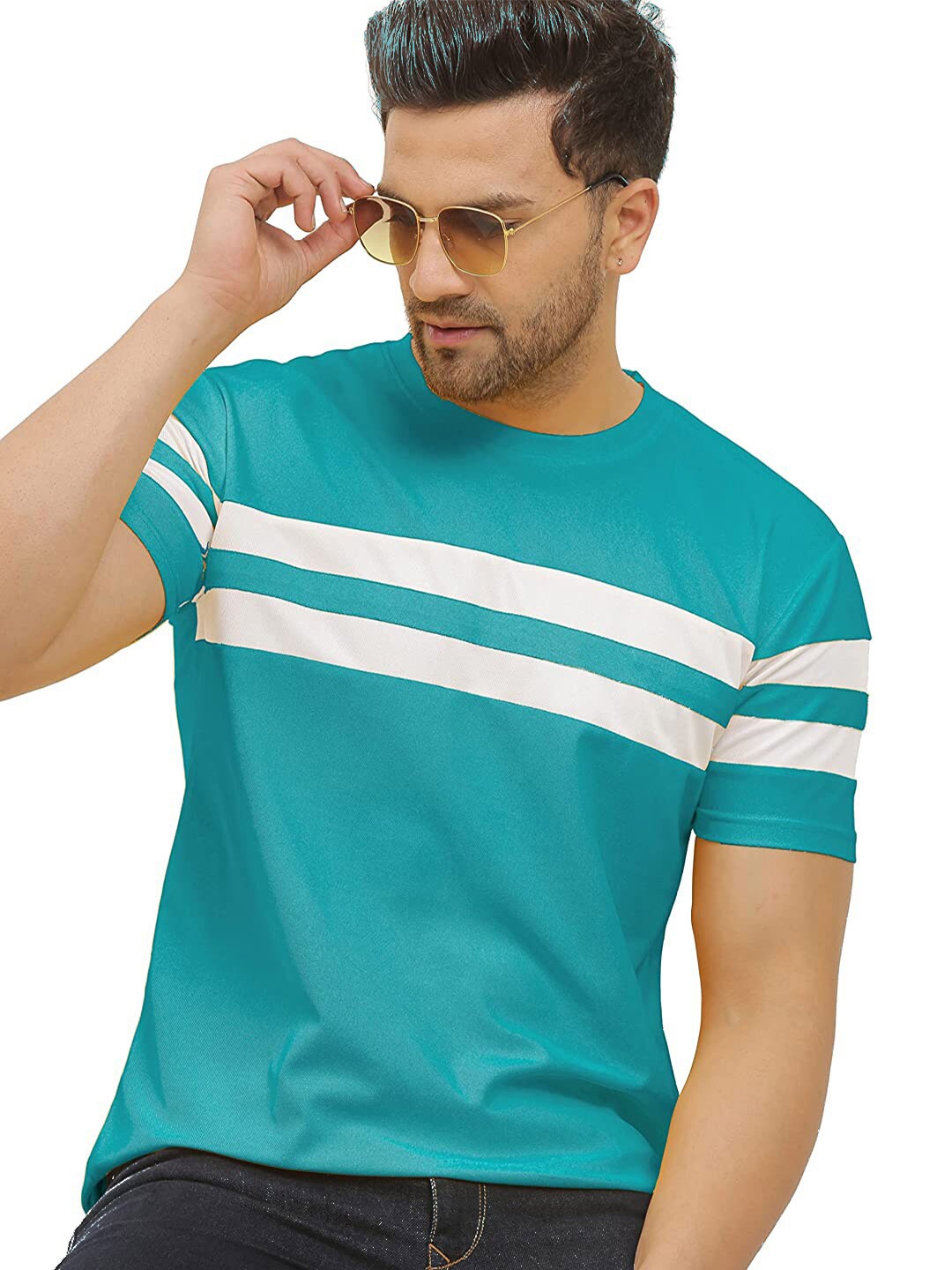 

KAJARU Men Blue Striped T-shirt