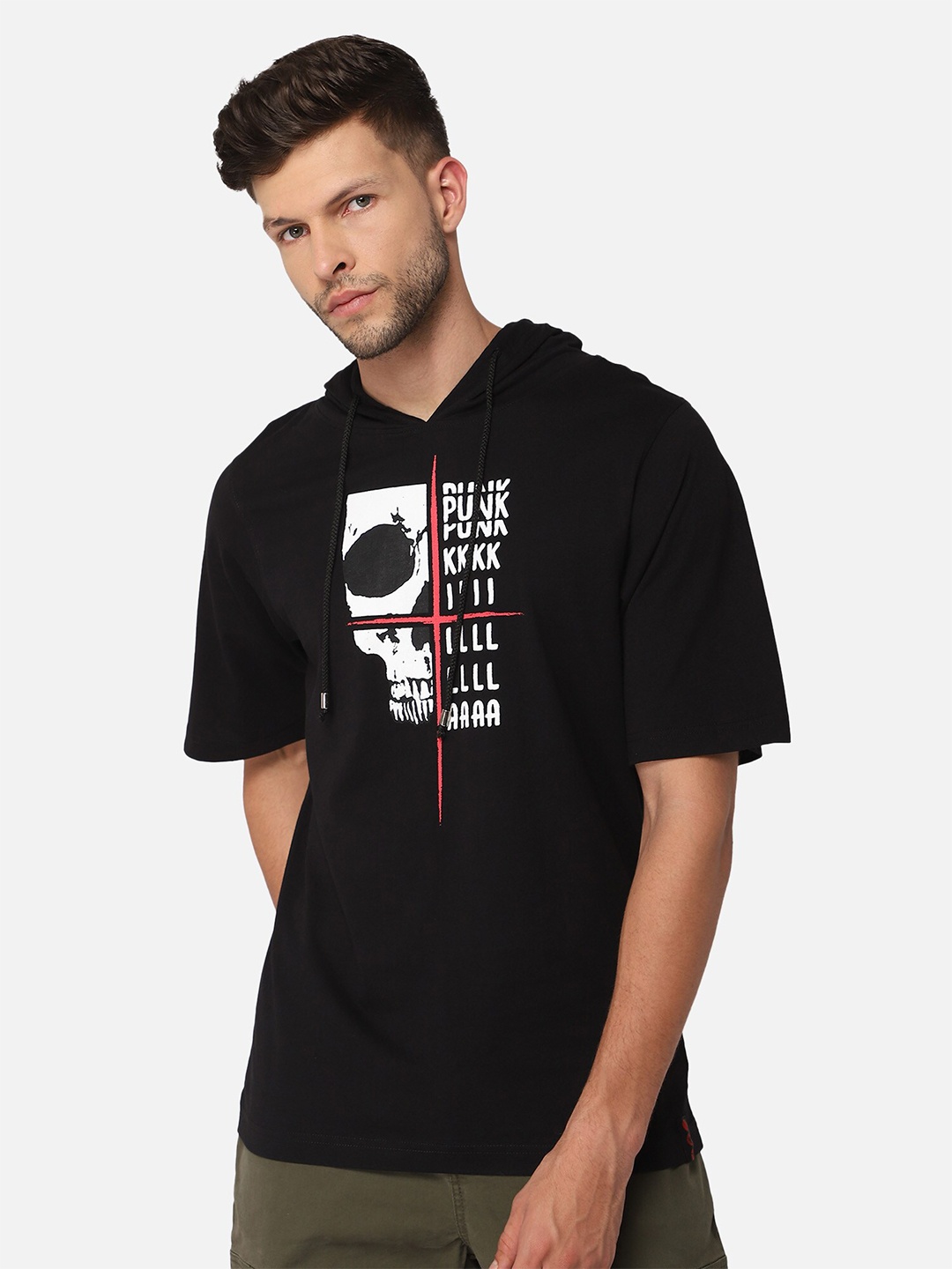

PUNK Men Black Printed Oversized T-shirt