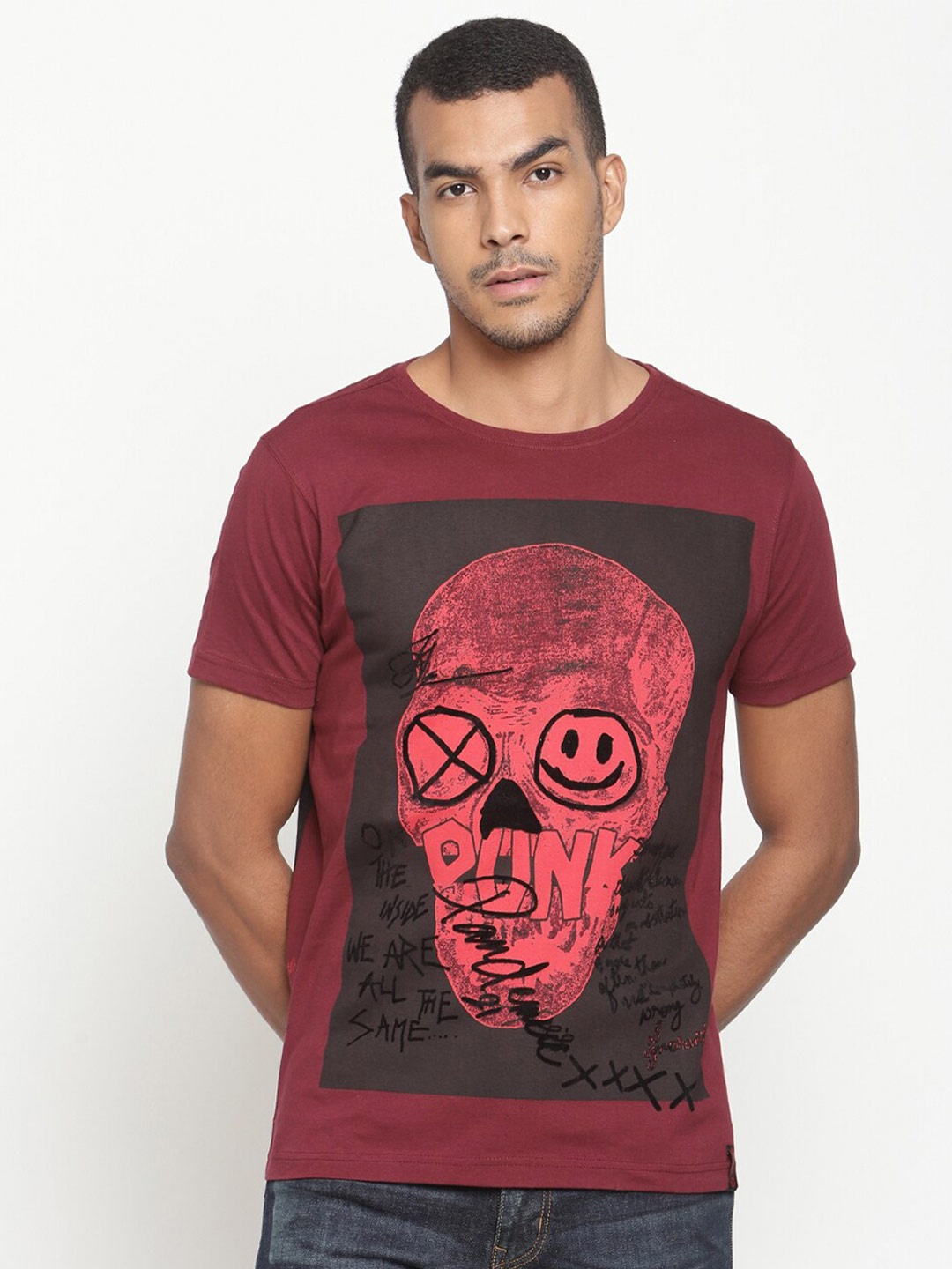 

PUNK Men Maroon Typography Printed Applique T-shirt