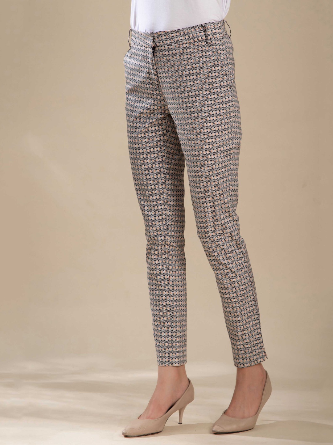 

B.Copenhagen Women Rose Gold Checked Straight Fit Trousers