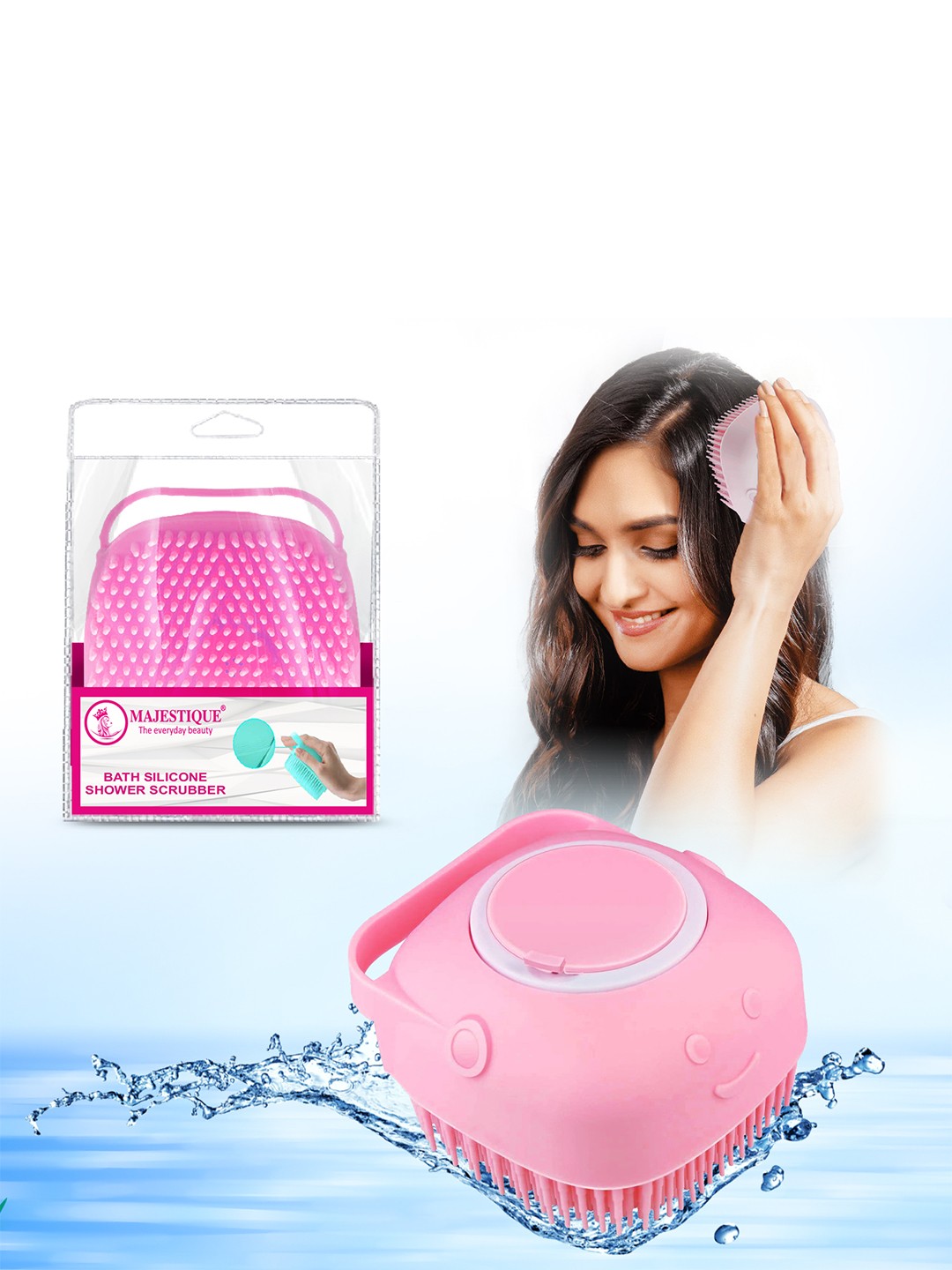 

MAJESTIQUE Bath Silicone Shower Scrubber Easy Clean Exfoliating Body Loofah, Peach