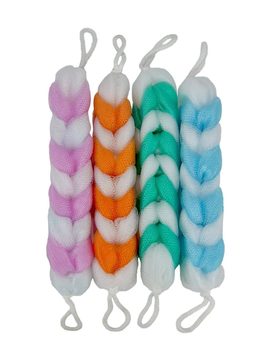 

MAJESTIQUE Set Of 4 Long Bath Loofah Stretchable Braided Mesh Back Scrubber, Multi