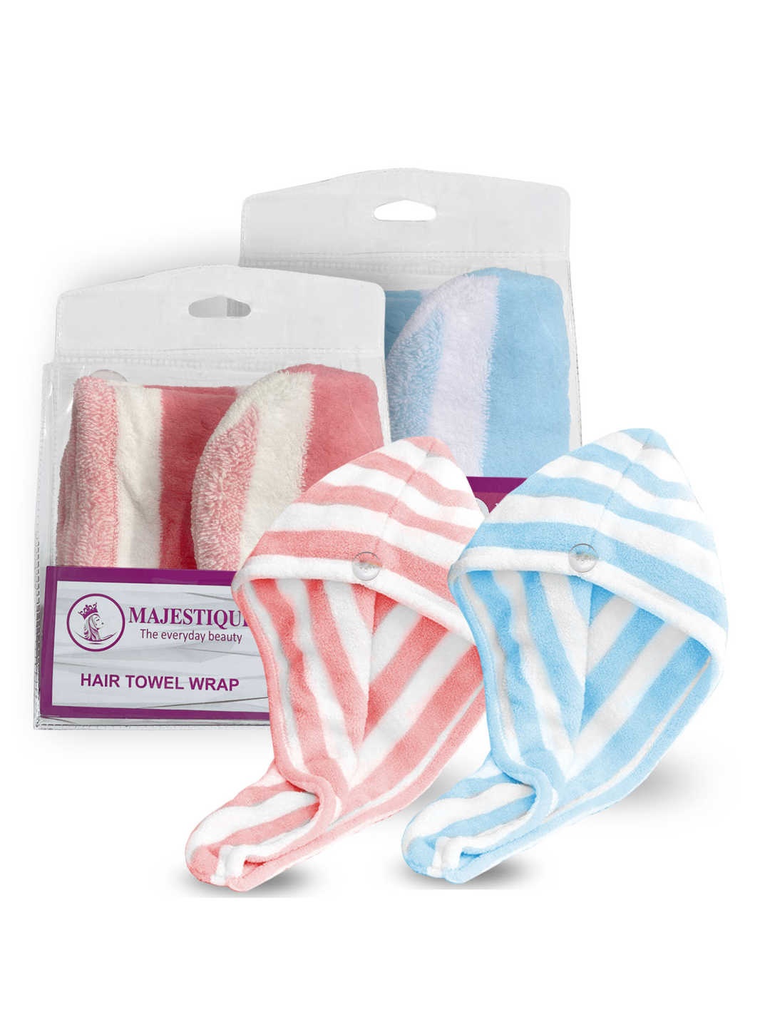 

MAJESTIQUE Set Of 2 Solid Microfibre Super Absorbent Hair Warp Towel, Multi