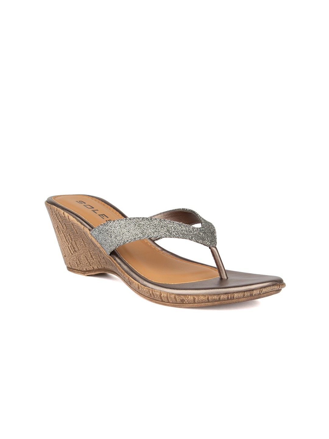 

SOLES Gunmetal-Toned Wedge Sandals, Metallic