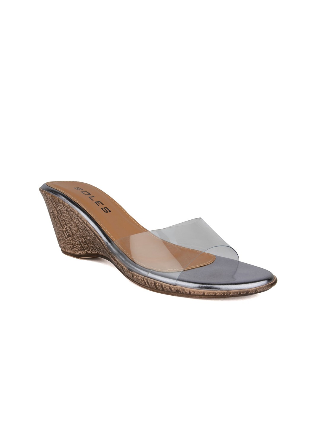 

SOLES Gunmetal-Toned & Transparent Wedge Heels, Metallic
