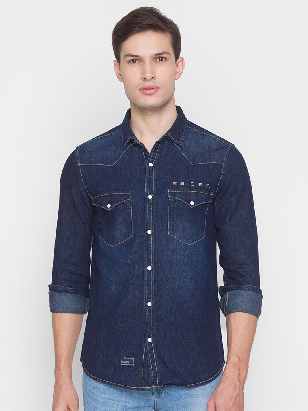 

SPYKAR Men Blue Slim Fit Faded Casual Shirt