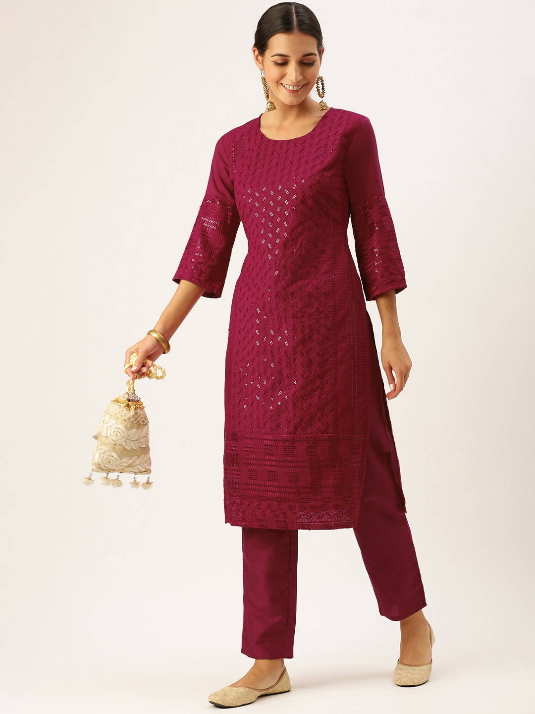

SWAGG INDIA Women Fuchsia Sequinned Kurta with Trousers