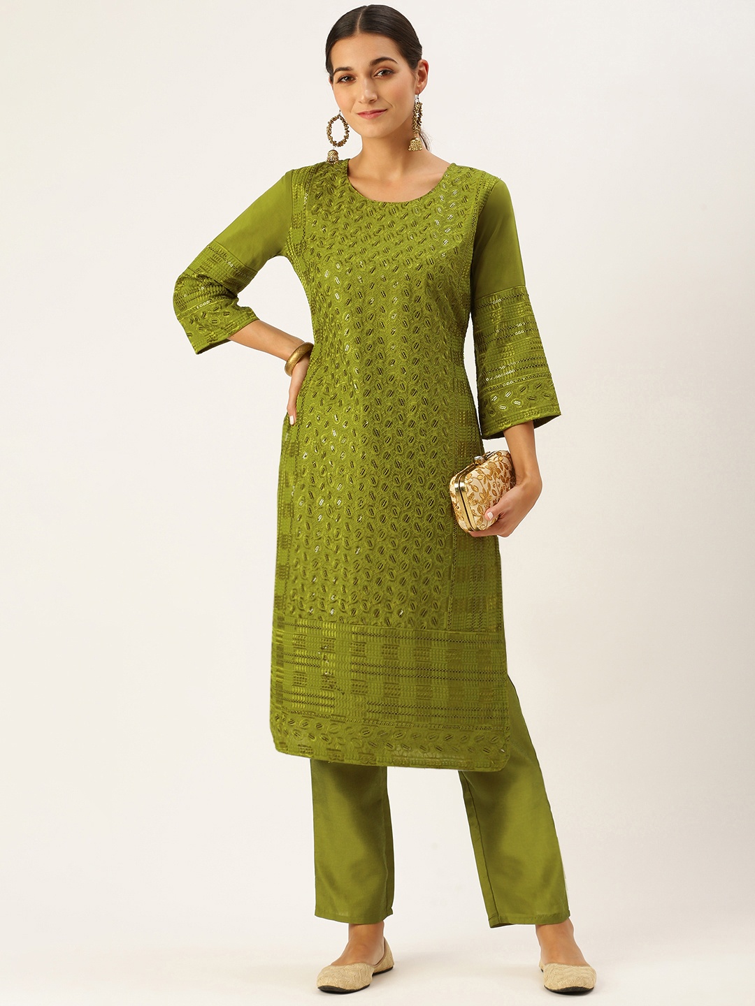 

SWAGG INDIA Women Green Sequinned Kurta with Trousers