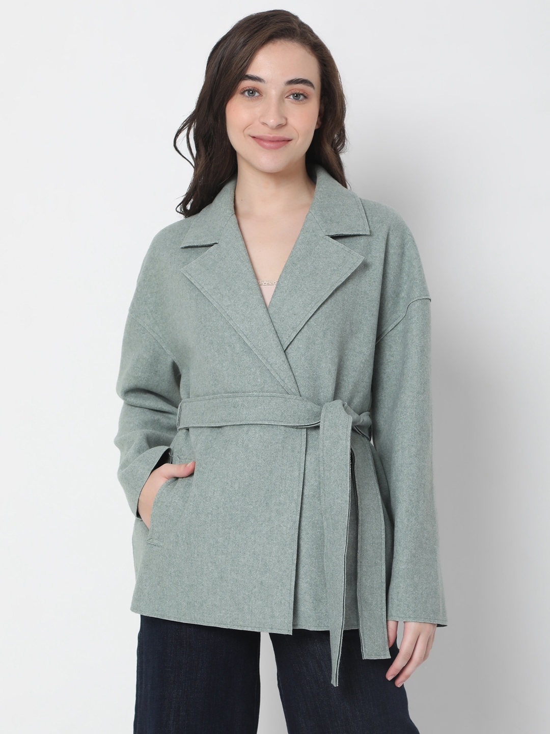 

Vero Moda Women Laurel Wreath Green Solid Wrap Coats