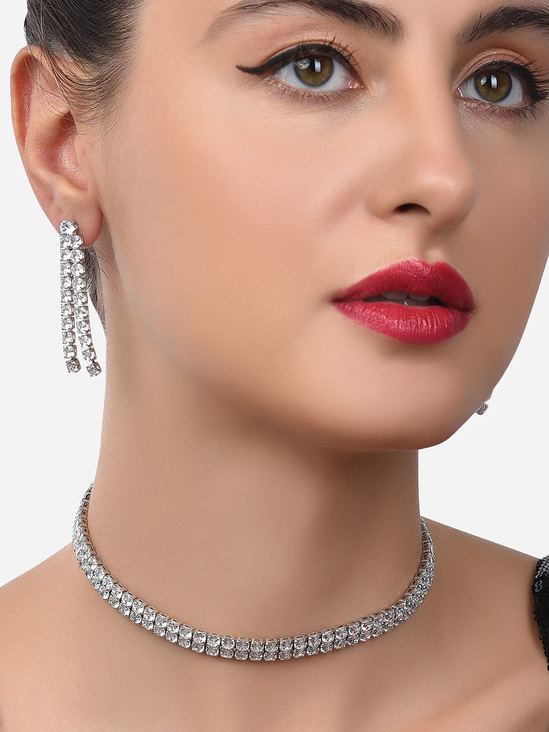 

AMI White Silver-Plated CZ-Studded Jewellery Set