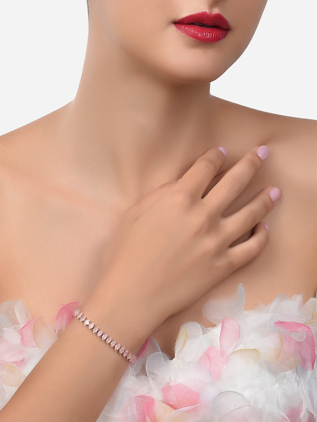 

AMI Women Pink & White Brass Cubic Zirconia Rose Gold-Plated Wraparound Bracelet