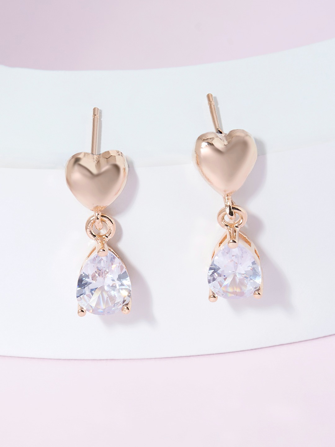 

AMI Rose Gold-Toned & White Heart Shaped Drop Earrings