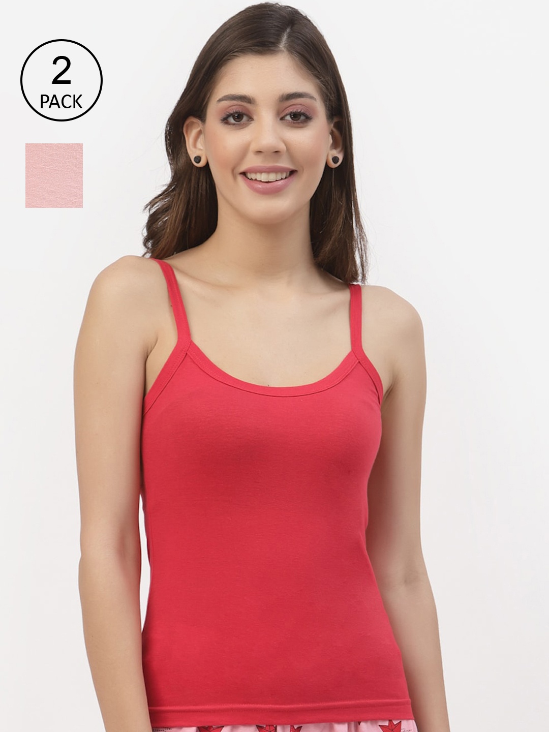 

Floret Women Pack Of 2 Solid Cotton Camisoles, Red