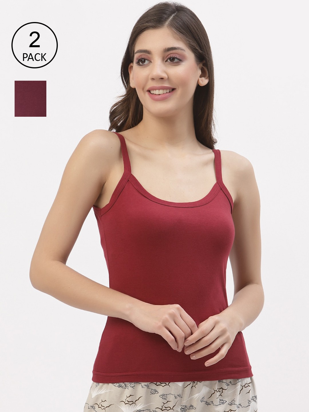 

Floret Women Pack of 2 Solid Camisoles, Maroon