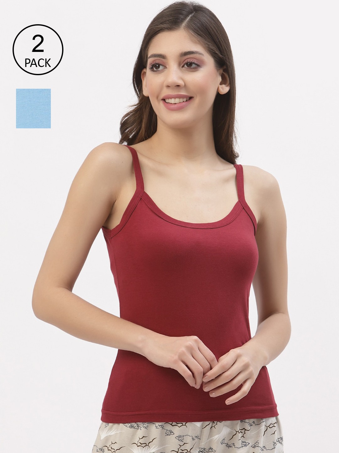 

Floret Women Pack Of 2 Assorted Solid Camisoles 1459_Maroon-Sky