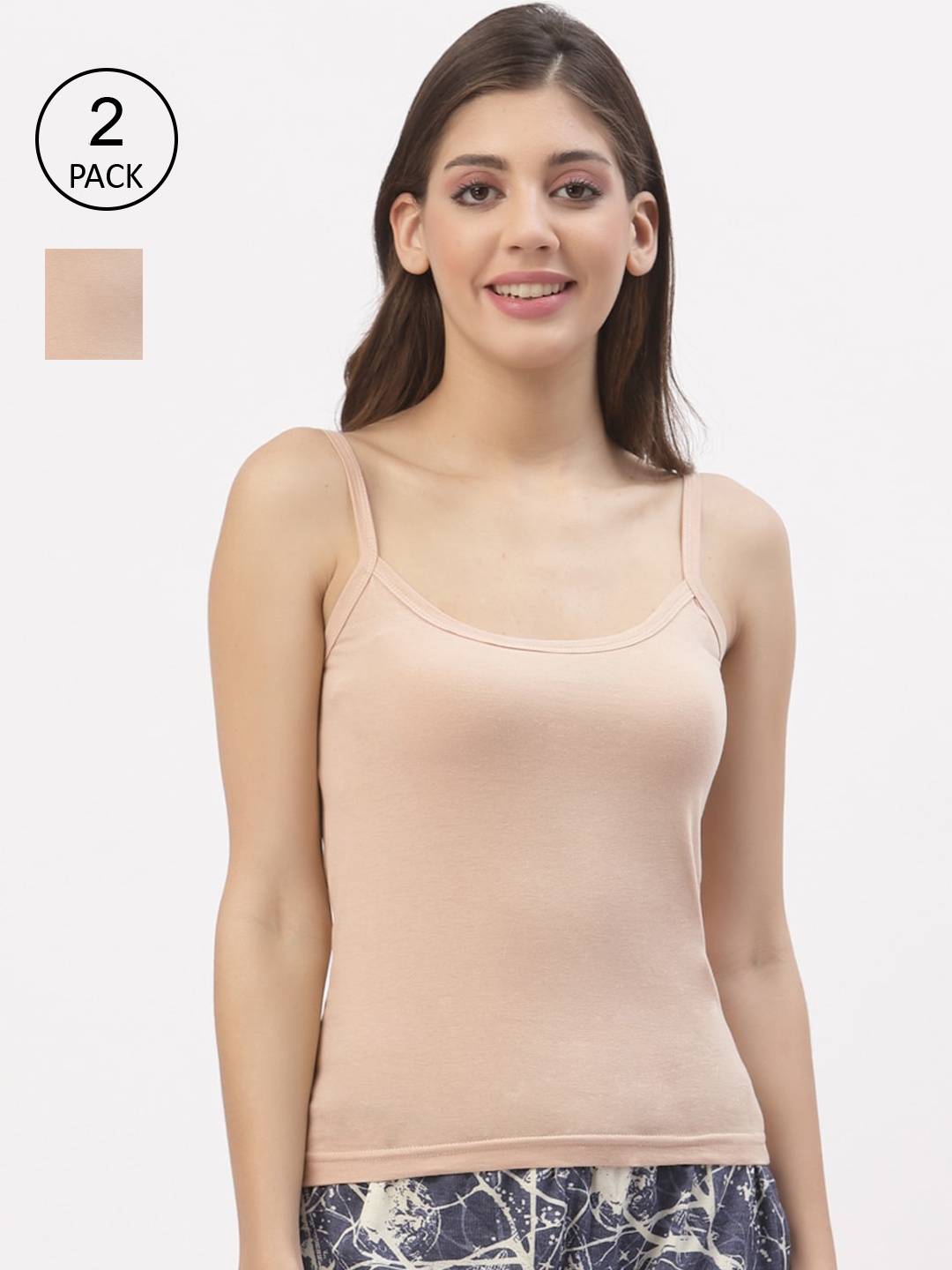 

Floret Women Pack Of 2 Beige Solid Cotton Camisoles