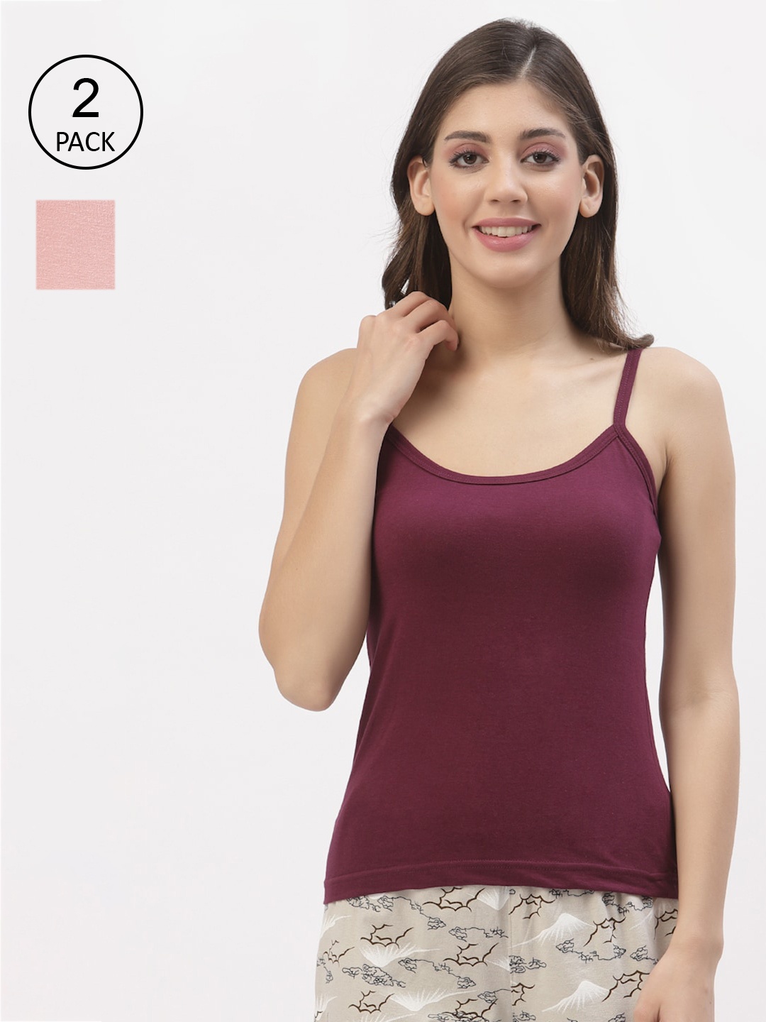 

Floret Women Pack of 2 Peach & Magenta Solid Cotton Camisoles