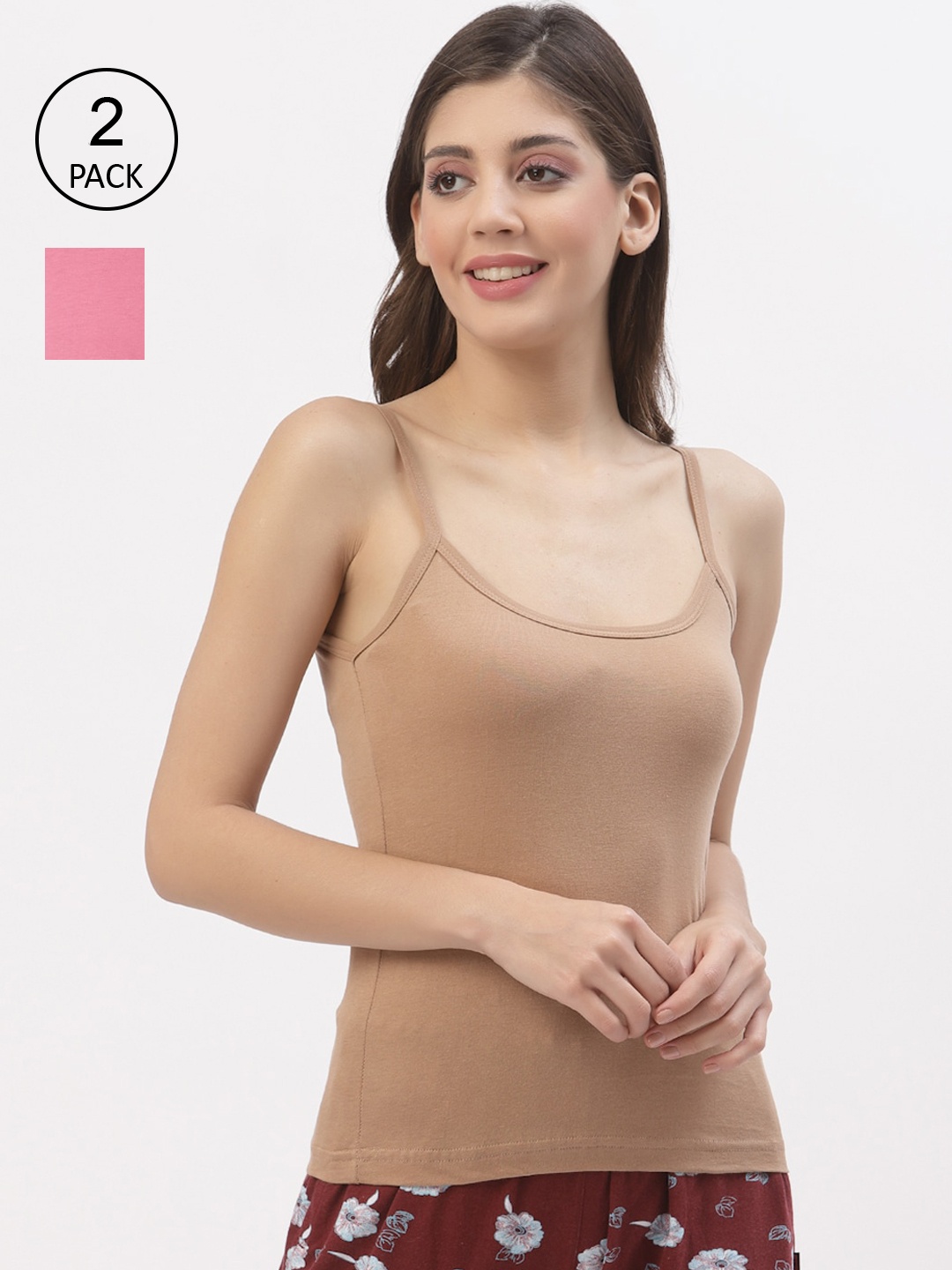 

Floret Women Pack Of 2 Solid Camisoles 1459_, Beige