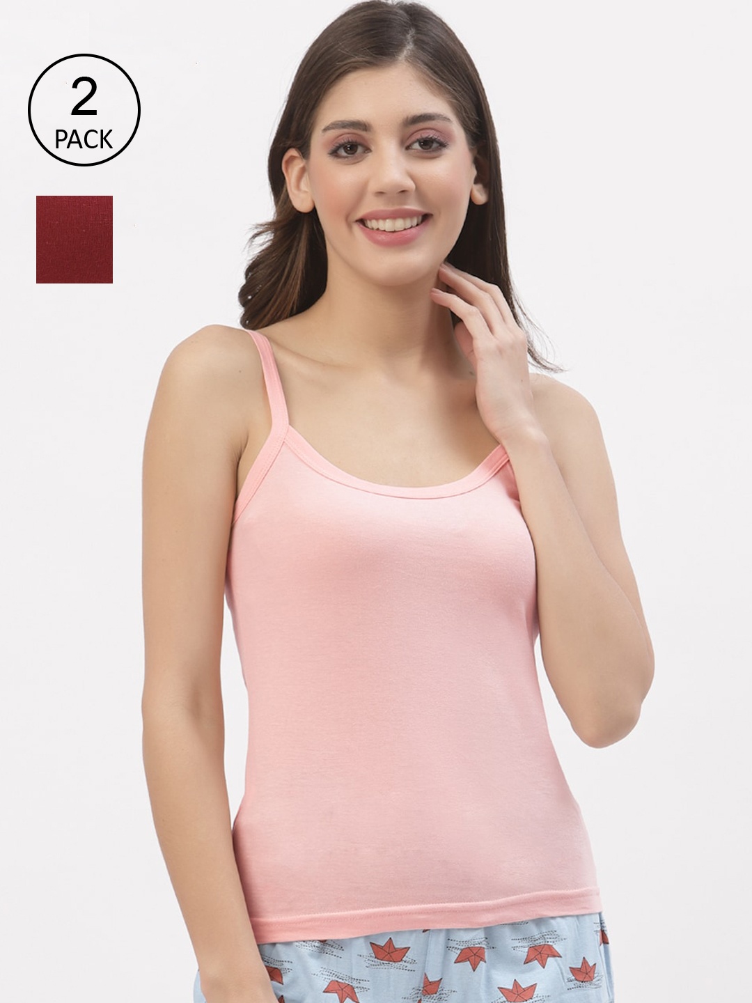 Floret Women Pack Of 2 Assorted Cotton Camisoles