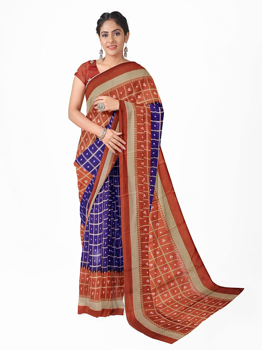 

SAADHVI Purple & Red Bandhani Silk Blend Fusion Bandhani Saree