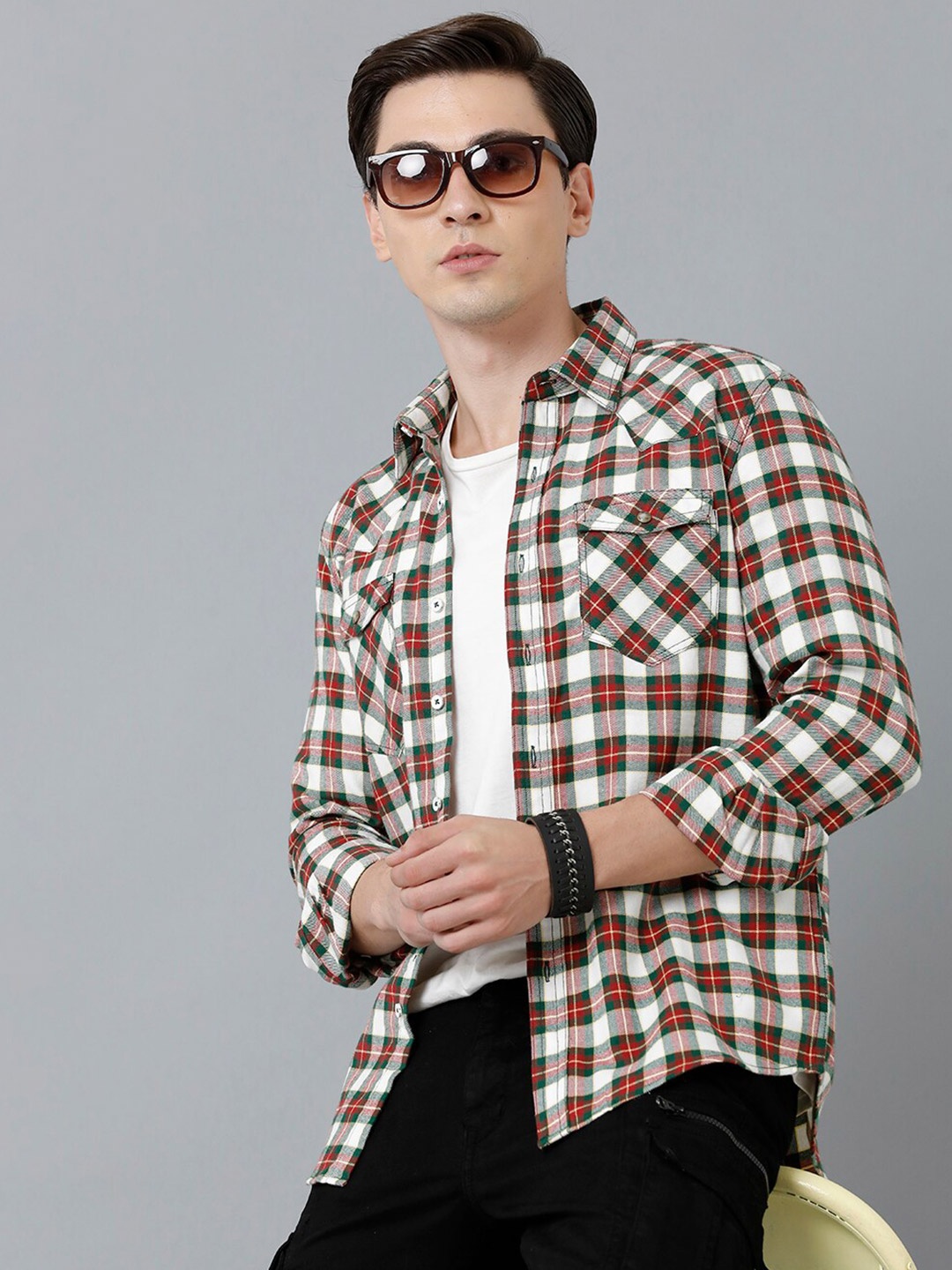 

YOVISH Men Red Smart Slim Fit Gingham Checks Checked Casual Shirt