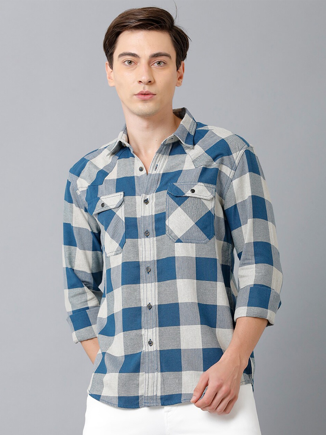 

YOVISH Men Teal Smart Slim Fit Buffalo Checks Checked Casual Shirt